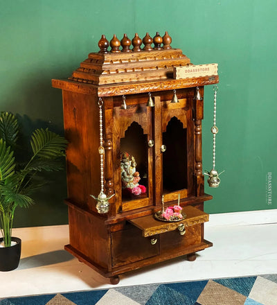 Sri Saraswati Solid Wooden Pooja Mandir and Mandap with Gopuram - D'DASS Store