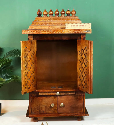Sri Annpurna Solid Wooden Pooja Mandir and Mandap with Gopuram - D'DASS Store