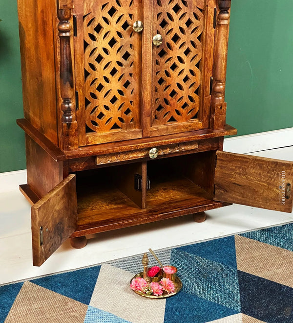 Sri Annpurna Solid Wooden Pooja Mandir and Mandap with Gopuram - D'DASS Store