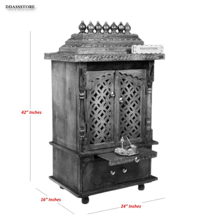 Sri Annpurna Solid Wooden Pooja Mandir and Mandap with Gopuram - D'DASS Store