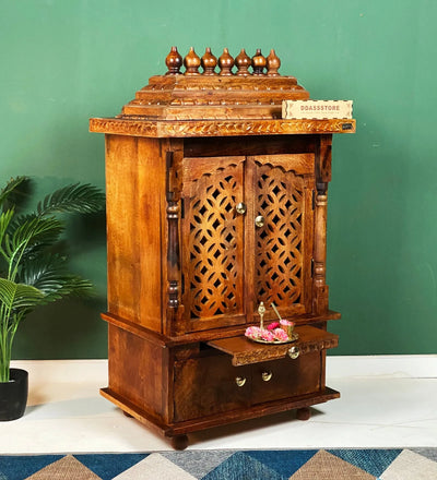 Sri Annpurna Solid Wooden Pooja Mandir and Mandap with Gopuram - D'DASS Store