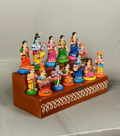Sri Meenakshi Kollam Painted GOLU Stand Kolu Padi & Steps Altar - D'DASS Store