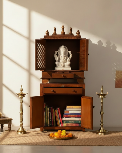 Wooden Pooja Temple & Puja Mandap with Cabinet for Home | WT2412Cabinet_HPD - D'DASS Store