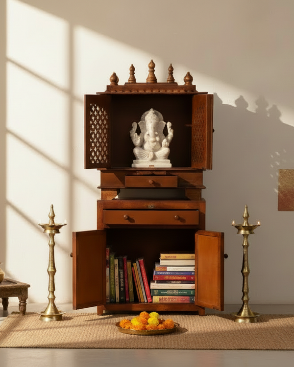 Wooden Pooja Temple & Puja Mandap with Cabinet for Home | WT2412Cabinet_HPD - D'DASS Store