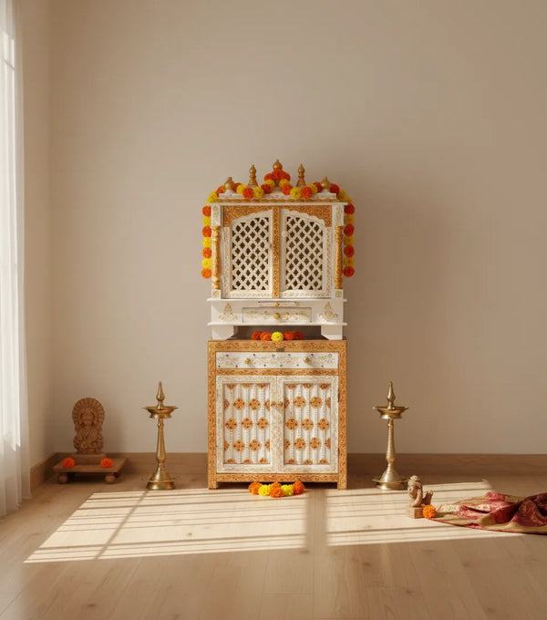 Wooden Pooja Temple & Puja Mandap with Cabinet for Home | WT2412Cabinet_RGD - D'DASS Store