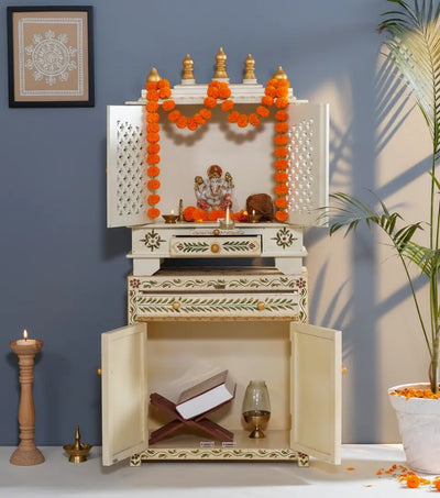 Wooden Pooja Temple & Puja Mandap with Cabinet for Home | WT2412Cabinet_WGD - D'DASS Store