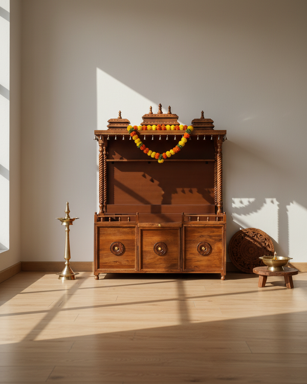 South Indian Style Solid Sheesham Wood Pooja Mandapam | DDASSMANDAP107 - D'DASS Store