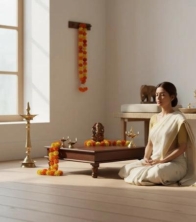 18" Solid wood Pooja Chowki & Bajot For Home &amp; Office | DDASSBJT132_Wood_Dist.P - D'DASS Store