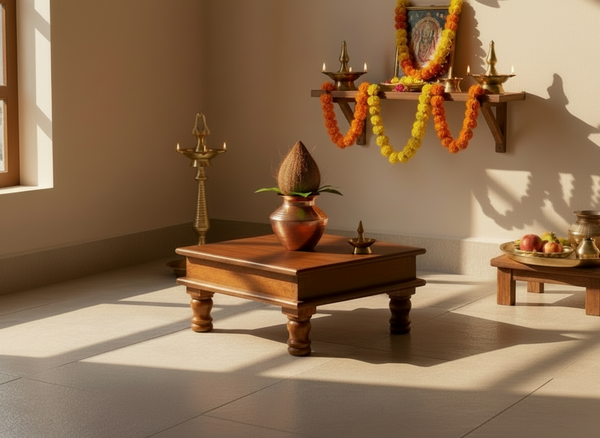 Solid wood Pooja Chowki & Bajot For Home &amp; Office | DDASSBJT131_Wood_Honey