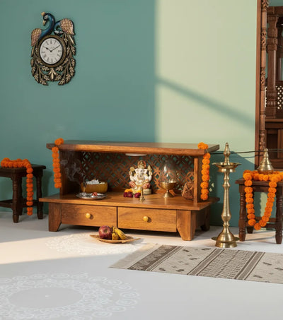 Floor Rested Solid Sheesham Wooden Pooja Temple Or Mandap for Home | DDASSWTSolid-8 - D'DASS Store