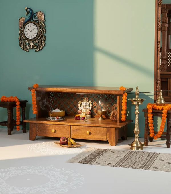 Floor Rested Solid Sheesham Wooden Pooja Temple Or Mandap for Home | DDASSWTSolid-8 - D'DASS Store