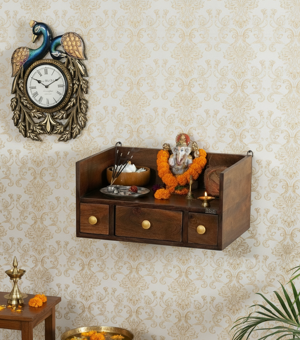 Wall Hanging Solid Sheesham Wooden Home Temple Puja Chowki | Ganesh Chaturthi Puja | DDASSWTSolid-24