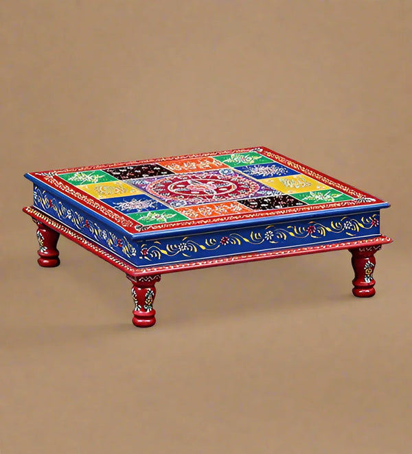 Handpainted Multicolored Pooja Chowki & Bajot - D'DASS Store