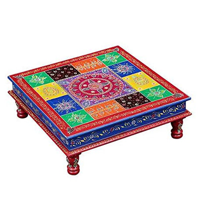 Handpainted Multicolored Pooja Chowki & Bajot - D'DASS Store