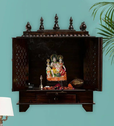 Dark Sheesham MDF Wooden Pooja Temple Mandir For Office