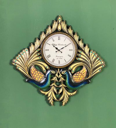 Decorative Ethnic Peacock Painted Wall Clock for Home | House Warming Gift