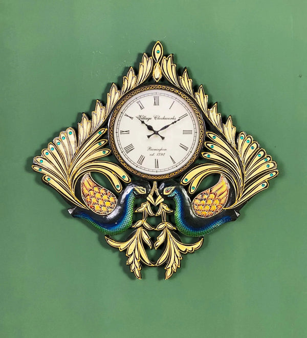 Decorative Ethnic Peacock Painted Wall Clock for Home | House Warming Gift