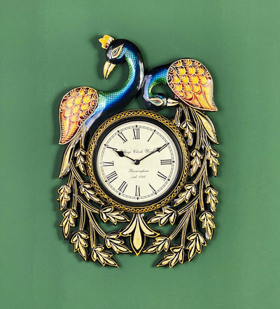 Decorative Ethnic Peacock Painted Wall Clock for Home | House Warming Gift