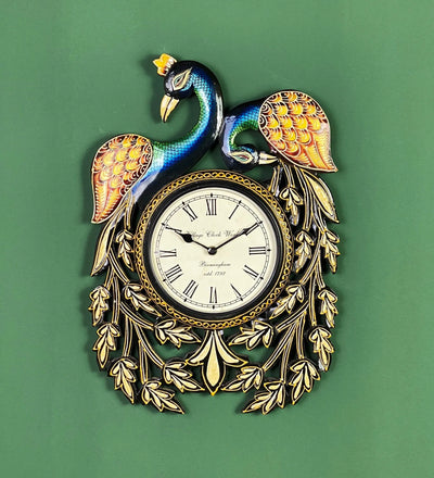 Decorative Ethnic Peacock Painted Wall Clock for Home | House Warming Gift