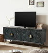 Distressed Black Solid wood HandCarved TV cabinet with Storage for Living Room