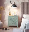 Distressed Green Solid wood HandCarved Bedside Table for Bed