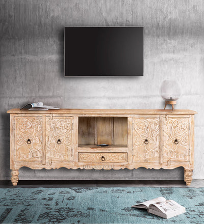 Distressed Rustic Solid wood HandCarved TV cabinet with Storage