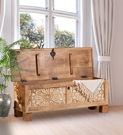 HandCarved Decorative Wooden Trunk & Storage Box