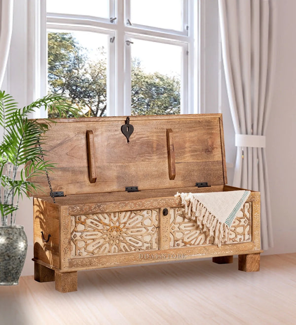 HandCarved Decorative Wooden Trunk & Storage Box