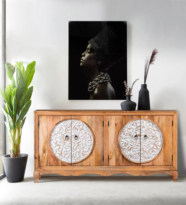 Distressed White Solid wood HandCarved Console & Side Table