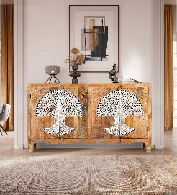 Distressed White Solid wood HandCarved Console & Side Table