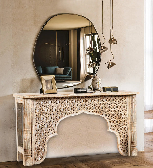 Distressed White Solid wood HandCarved Console & Side Table