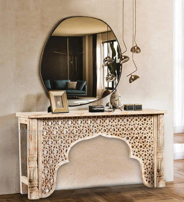 Distressed White Solid wood HandCarved Console & Side Table