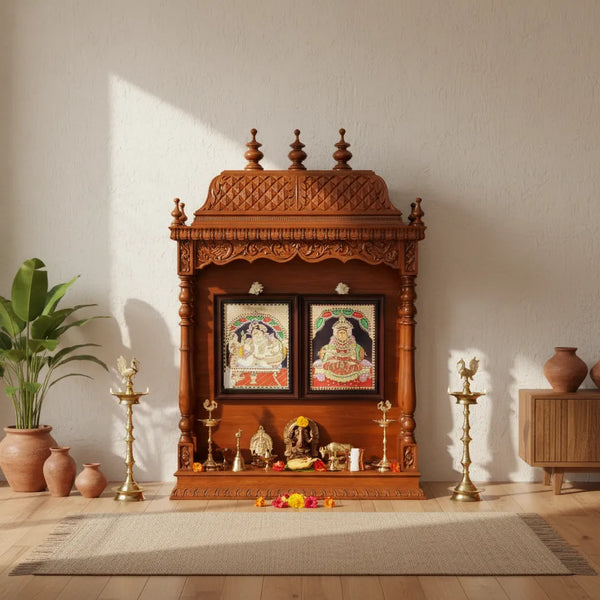 Diwali Dhanteras pujan -55" South Indian Style Saagwan Sheesham Wood Pooja Mandap |DDASSMANDAP153