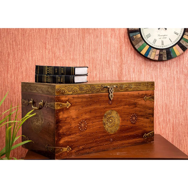 Ethnic Style Decorative Distressed Wooden Trunk & Storage Box