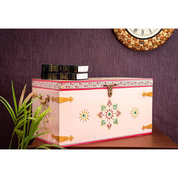 Ethnic Style Decorative Distressed Wooden Trunk Storage Box
