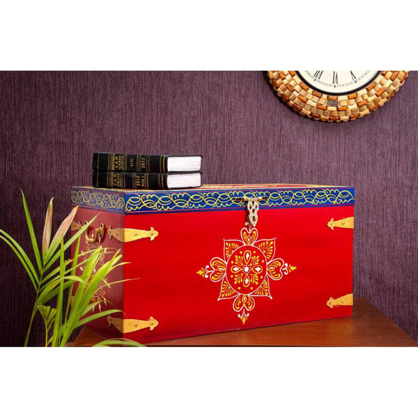 Ethnic Style Decorative Distressed Wooden Trunk 