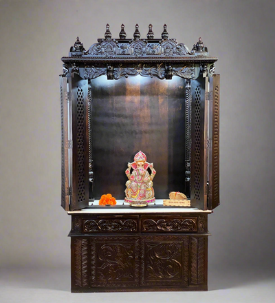 South Indian Style Hand Carved Solid Sheesham Wood Pooja Mandapam | DDASSMANDAP167