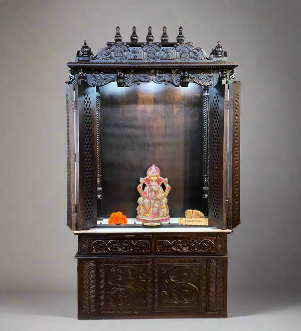 South Indian Style Hand Carved Solid Sheesham Wood Pooja Mandapam | DDASSMANDAP167 - D'DASS Store