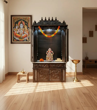 South Indian Style Hand Carved Solid Sheesham Wood Pooja Mandapam | DDASSMANDAP167 - D'DASS Store
