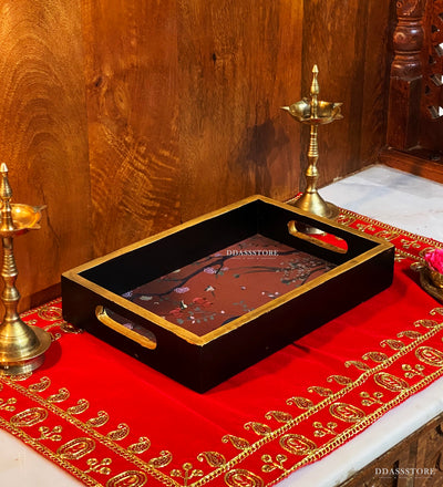 Floral Wooden Pooja Tray & Thali for Home Temple