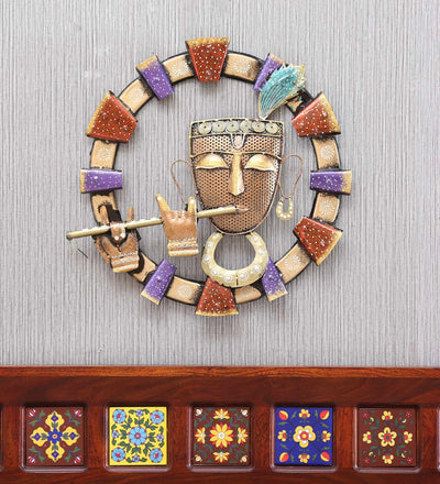 Golden Iron Krishnavatar Wall Hanging For Decor | Spiritual Metal Wall art