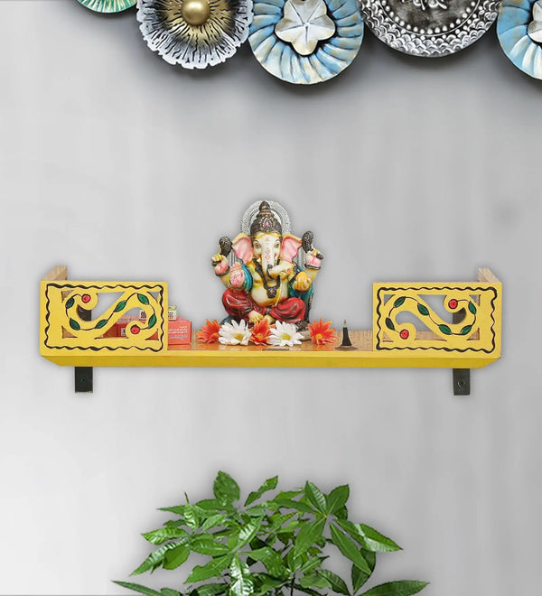 Golden Wall Hanging Wooden Home Shelf temple for Pooja