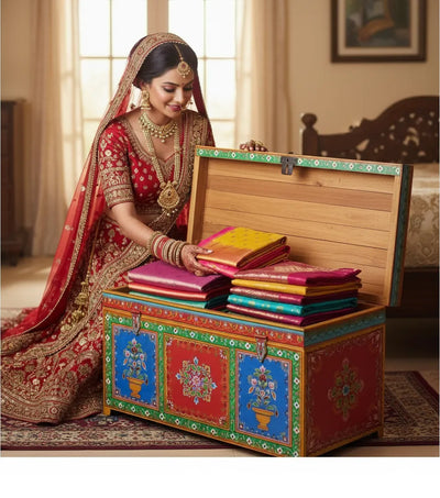 Gwalior Wooden Handpainted Decorative Wooden Trunk & Storage Box - D'DASS Store