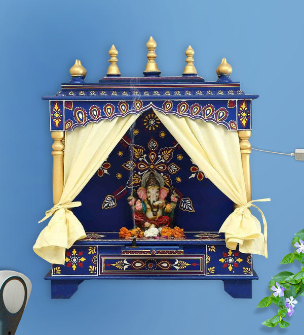 Hand-painted Sheesham MDF Wooden Pooja Temple Puja Mandap For Office