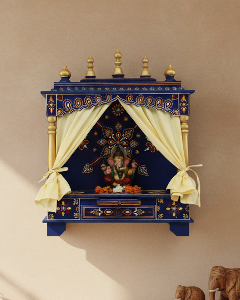 Hand-painted Sheesham MDF Wooden Pooja Temple Puja Mandap For Office | DDASSWT2412RB - D'DASS Store