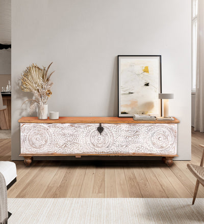 HandCarved Decorative Wooden Trunk & Storage Box