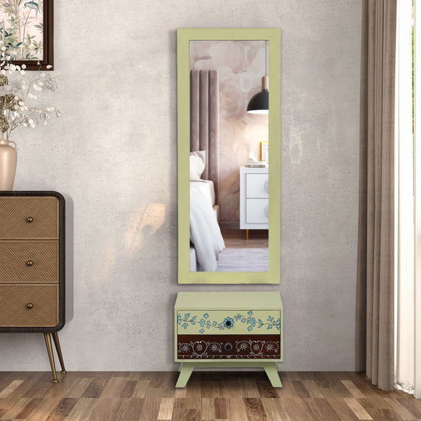 Hand Painted Solid Wood Dresser & Wall Mirror with Storage Cabinet