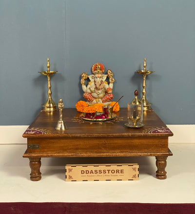 Handpainted Solid wood Pooja Chowki & Bajot For Home & Office