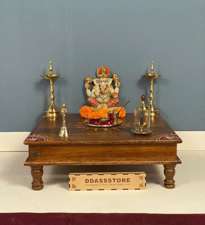 Handpainted Solid wood Pooja Chowki & Bajot For Home & Office