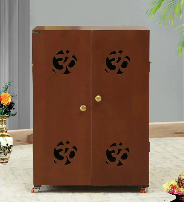 Honey Finish MDF Sheesham Wooden Pooja Cabinet With Door For Home &amp; Office